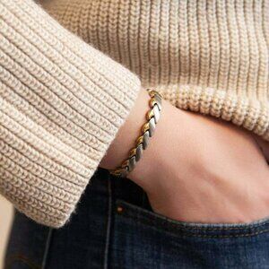 PURLIFE ENERGY NEGATIVE ION CHAIN BRACELET stainless steel & polished gold NEW